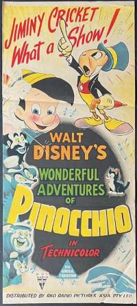 Pinocchio Poster Daybill Original Ultra Rare 1945 Re Issue Disney RKO