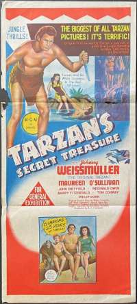 Tarzan&#039;s Secret Treasure Poster Rare Art Daybill Original 1957 Re-Issue