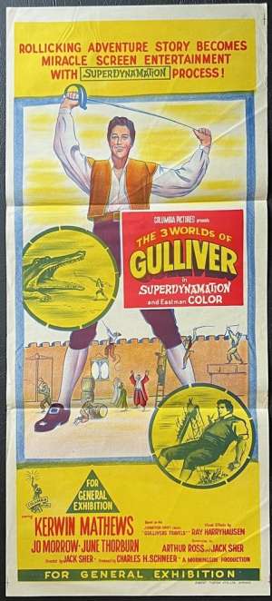 The 3 Worlds Of Gulliver Poster Daybill Original 1960 Kerwin Mathews