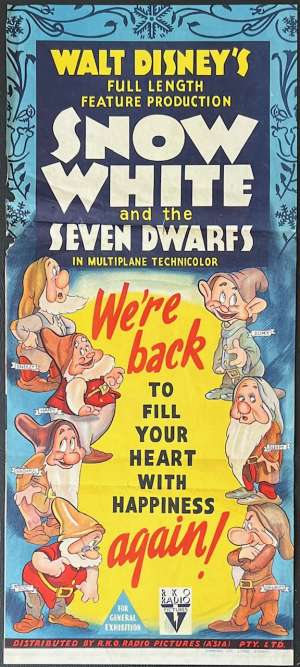 Snow White And The Seven Dwarfs Poster Daybill Original 1940s R.I.