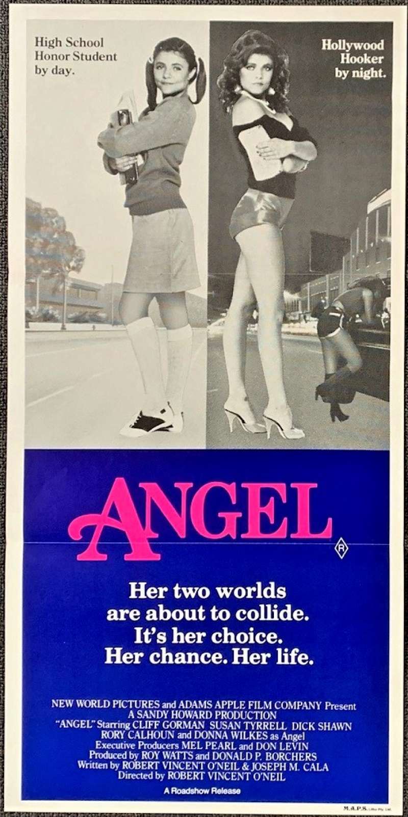 All About Movies Angel Movie Poster Original Daybill 1984 Donna Wilkes Cliff Gorman 